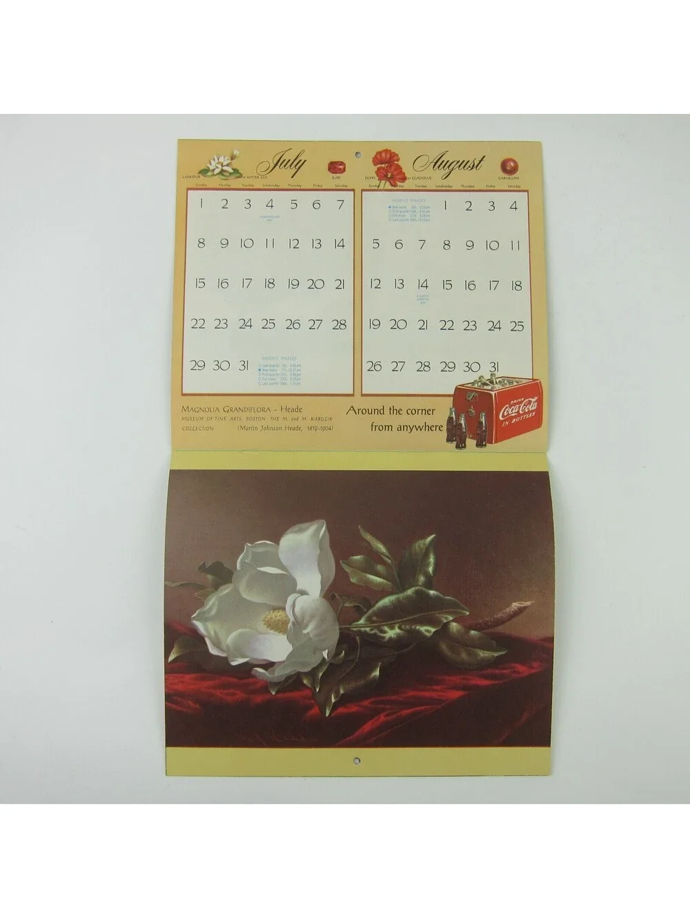 Coca Cola Advertising Wall Calendar Vintage 1956 Famous Flower Paintings